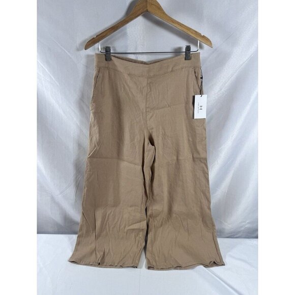 Halston Pants Womens Medium Tan Pull On Linen Blend Stretch Lightweight Comfort - Picture 1 of 5